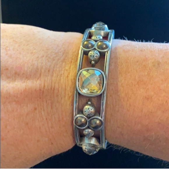 Vintage Brighton silver & Crystal cuff bangle bracelet - Picture 2 of 8